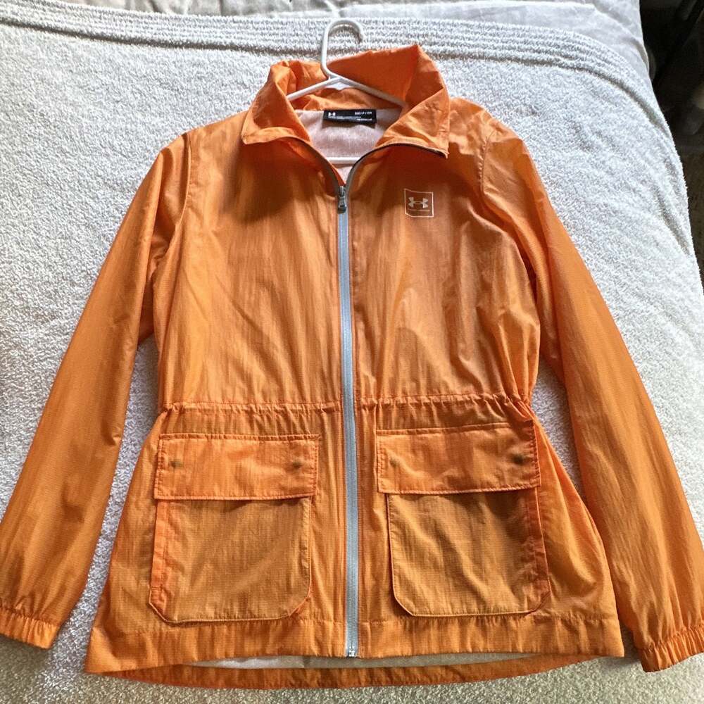 Under Armour HeatGear Orange Windbreaker Women’s S Oversized Full Zip Jacket